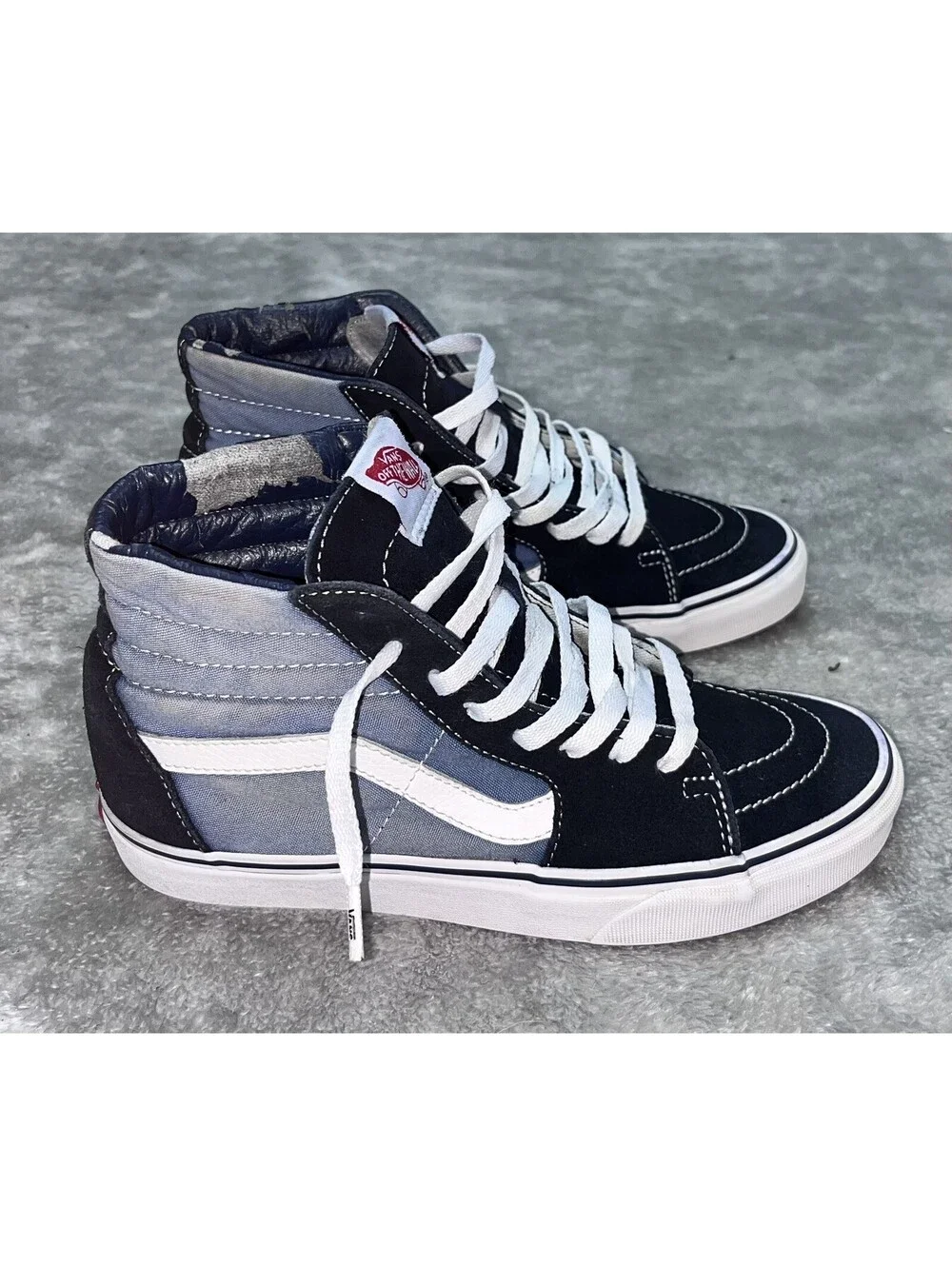Vans Sk8-Hi High Top Sneakers Navy Blue Black Suede Canvas Mens 6.5 Skate Shoes